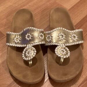 Jack Rogers Gold and White Floral Sandals